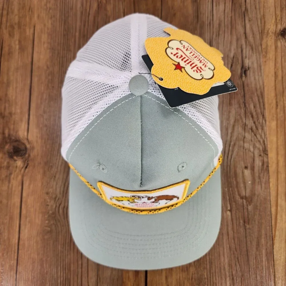 Magellan Outdoors Shiner Beer Snapback Trucker Hat Cap Green Yellow Patch Rope